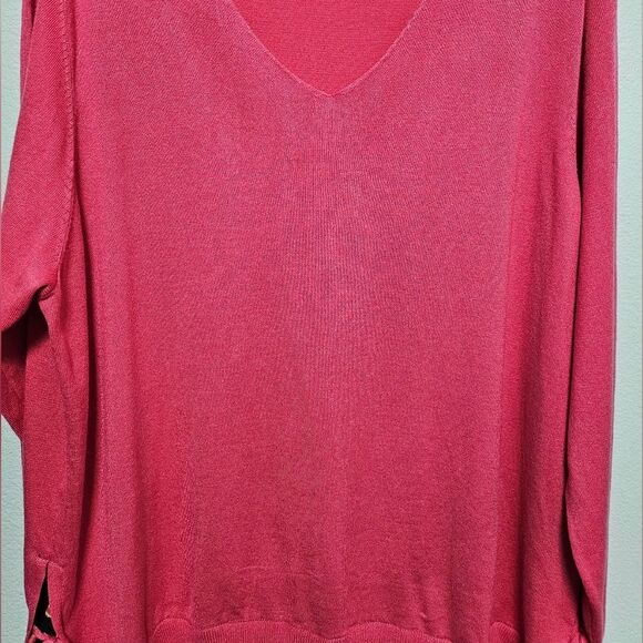 Terra & Sky Mixed Media Longline Layered Knit V Neck Blouse Tie Sides Plus Sz 2X - Picture 4 of 11